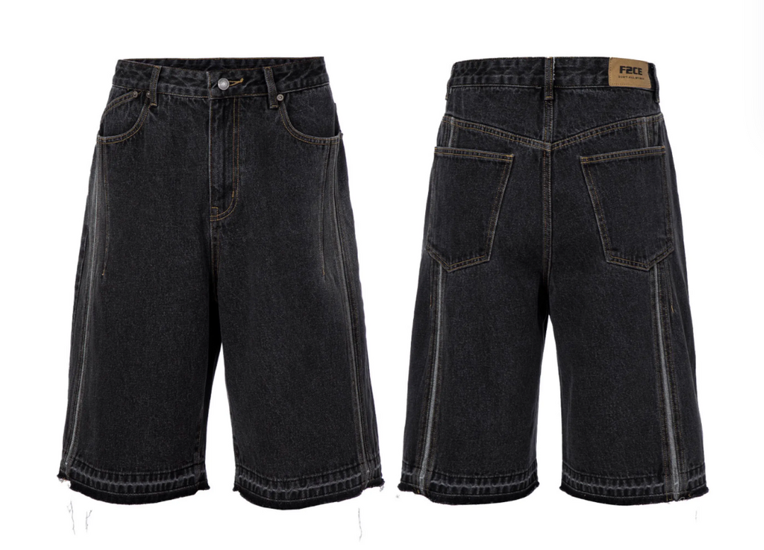 F2CE Washed and Aged Spliced Denim Shorts | Face 3 Face
