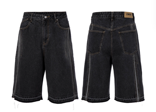F2CE Washed and Aged Spliced Denim Shorts | Face 3 Face