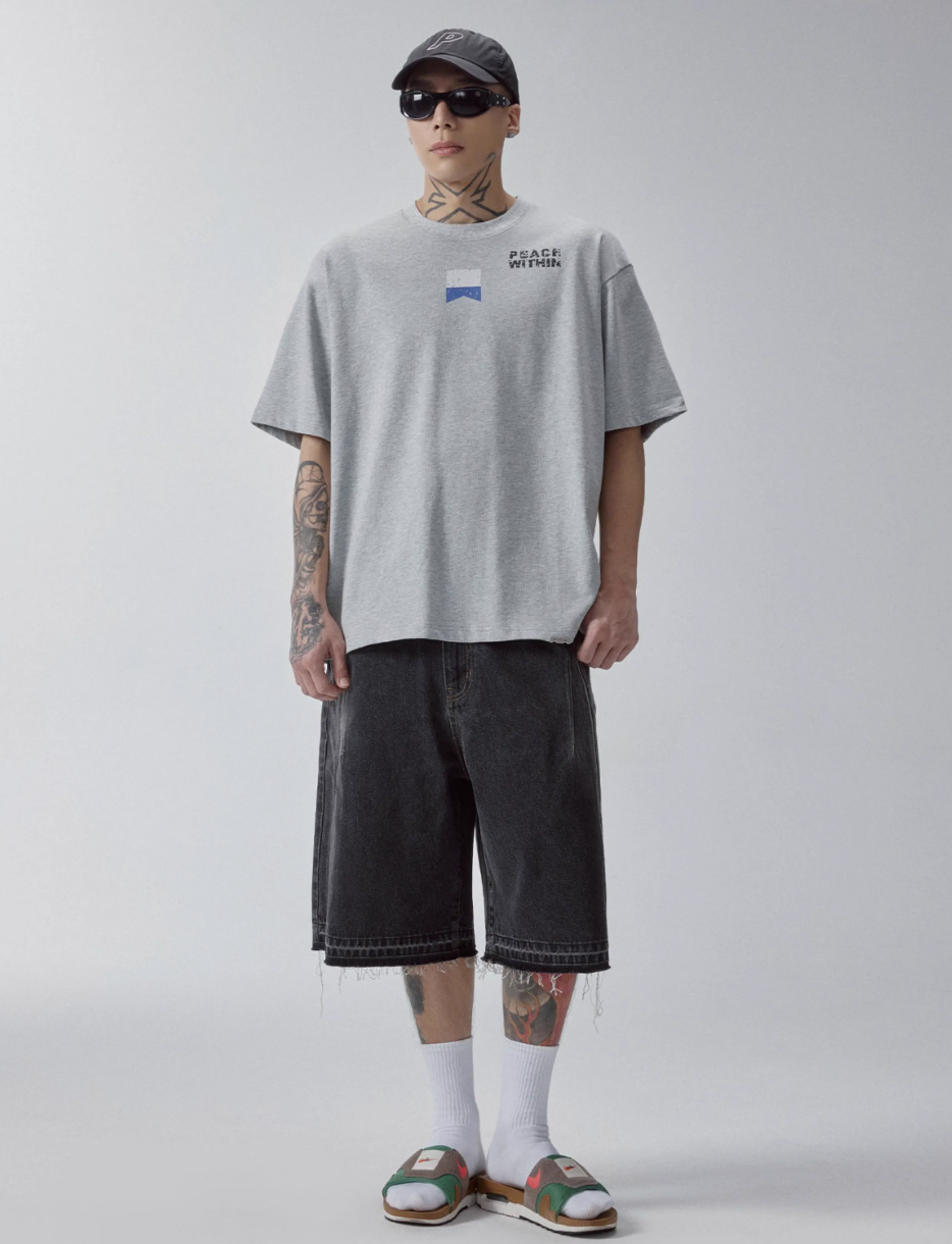 F2CE Washed and Aged Spliced Denim Shorts | Face 3 Face