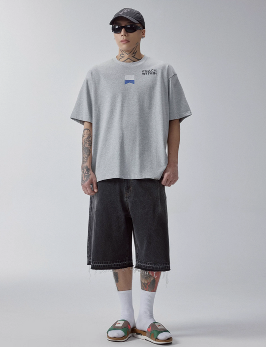 F2CE Washed and Aged Spliced Denim Shorts | Face 3 Face