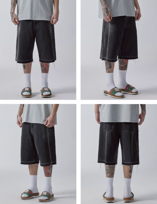 F2CE Washed and Aged Spliced Denim Shorts | Face 3 Face