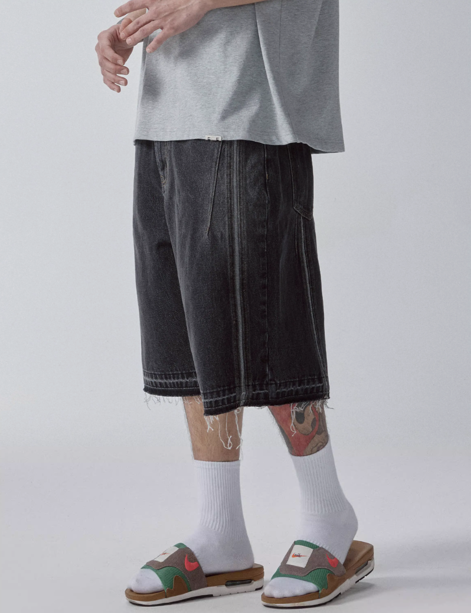 F2CE Washed and Aged Spliced Denim Shorts | Face 3 Face