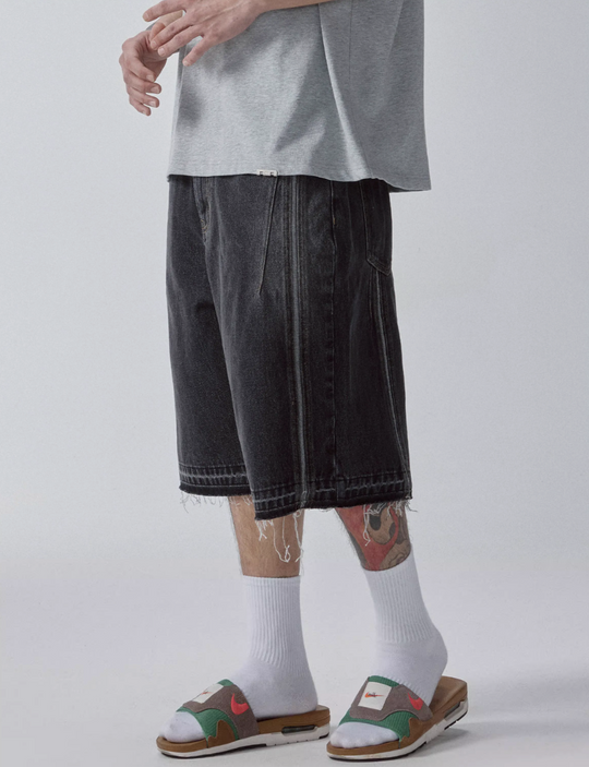 F2CE Washed and Aged Spliced Denim Shorts | Face 3 Face