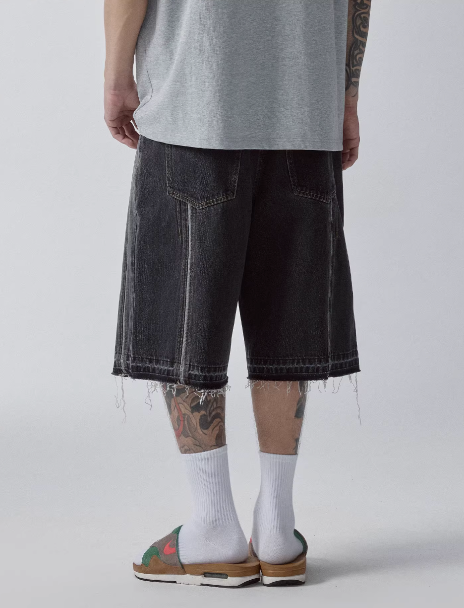 F2CE Washed and Aged Spliced Denim Shorts | Face 3 Face