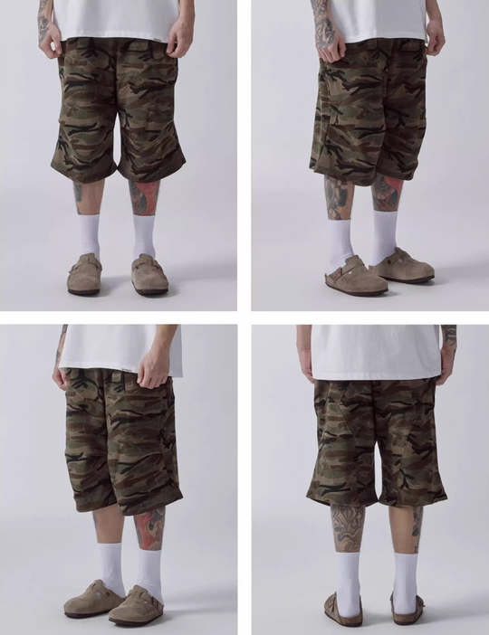 F2CE Washed Camouflage Sweat Shorts | Face 3 Face