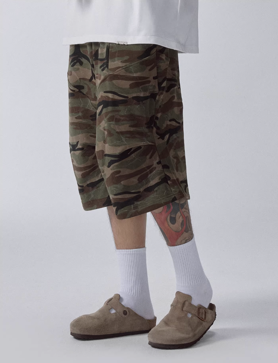 F2CE Washed Camouflage Sweat Shorts | Face 3 Face