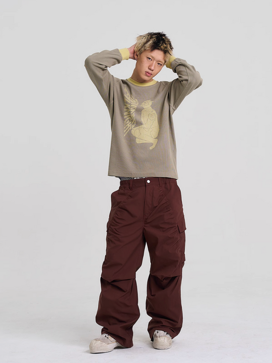 EVILKNIGHT(EK) Graffiti Portrait Print Waffle Long Sleeve Tee | Face 3 Face