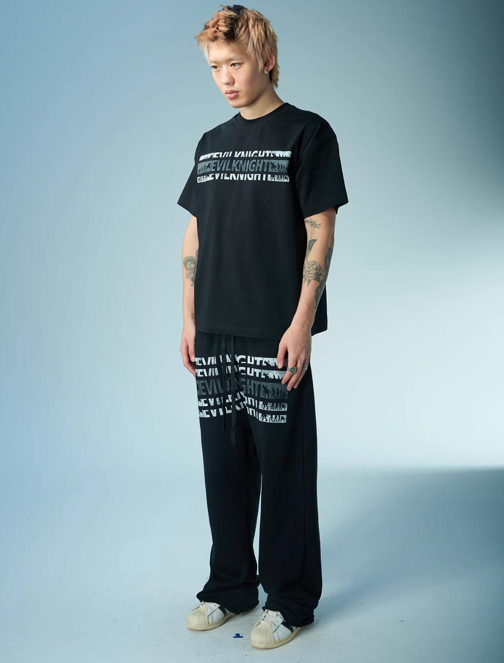 EVILKNIGHT(EK) Devil's Evolution Letter Distressed Print Tee | Face 3 Face