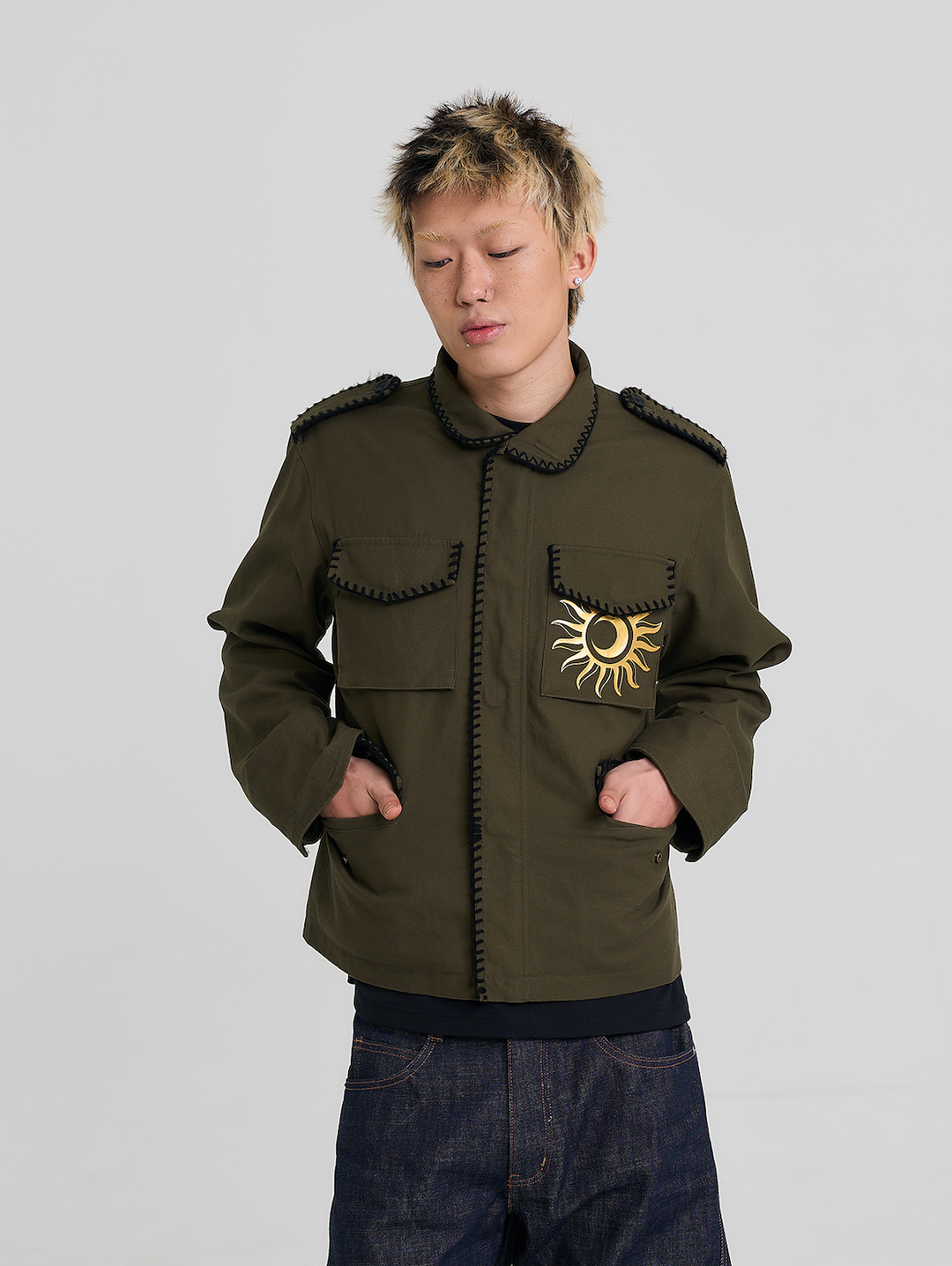 EVILKNIGHT(EK) Glitter Graffiti Stitch Work Jacket | Face 3 Face