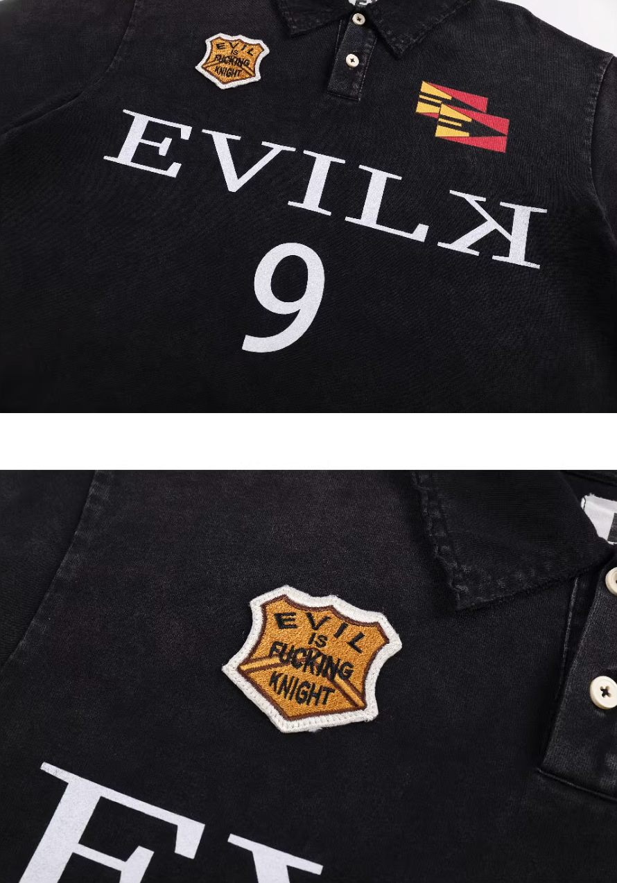 EVILKNIGHT(EK) Embroidered and Logo Printed Washed Polo | Face 3 Face