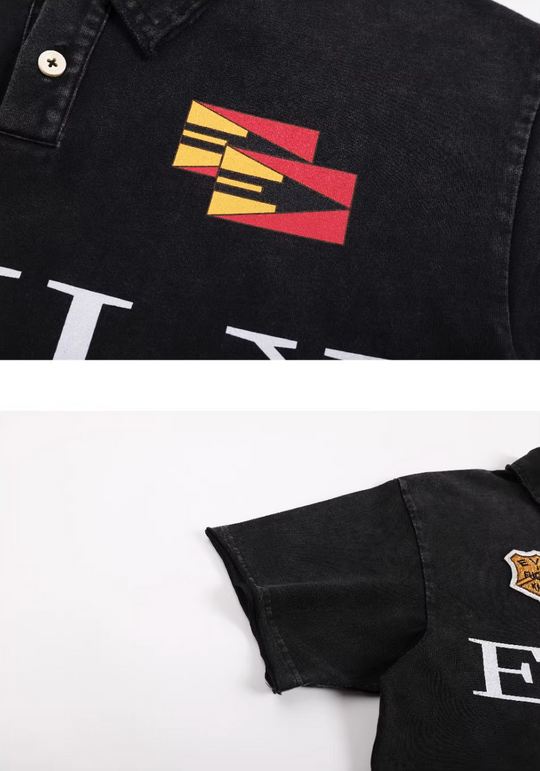 EVILKNIGHT(EK) Embroidered and Logo Printed Washed Polo | Face 3 Face