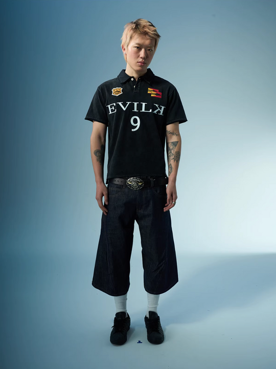 EVILKNIGHT(EK) Embroidered and Logo Printed Washed Polo | Face 3 Face