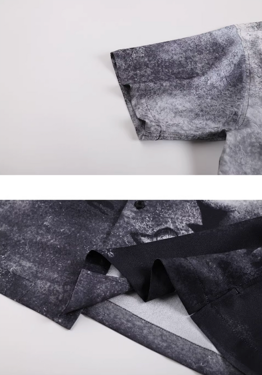 EVILKNIGHT(EK) Full-Print Graffiti Portrait Cuban Shirt | Face 3 Face