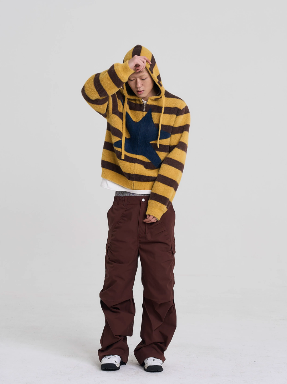 EVILKNIGHT(EK) Striped Star Knit Zip-Up Hoodie | Face 3 Face