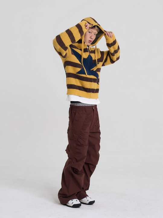 EVILKNIGHT(EK) Striped Star Knit Zip-Up Hoodie | Face 3 Face