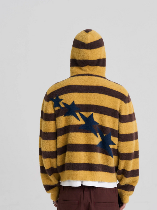 EVILKNIGHT(EK) Striped Star Knit Zip-Up Hoodie | Face 3 Face