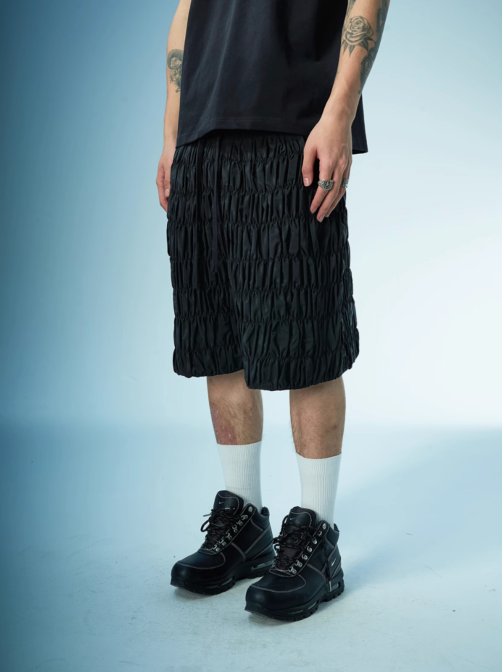 EVILKNIGHT(EK) Layered Pleated Structured Shorts | Face 3 Face