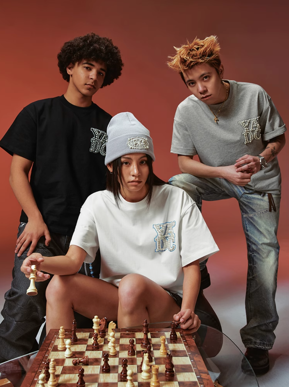 YADcrew Printed Pearl Logo Basic Tee | Face 3 Face