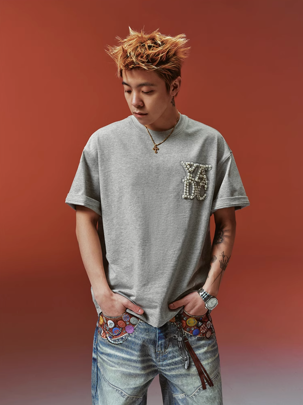 YADcrew Printed Pearl Logo Basic Tee | Face 3 Face