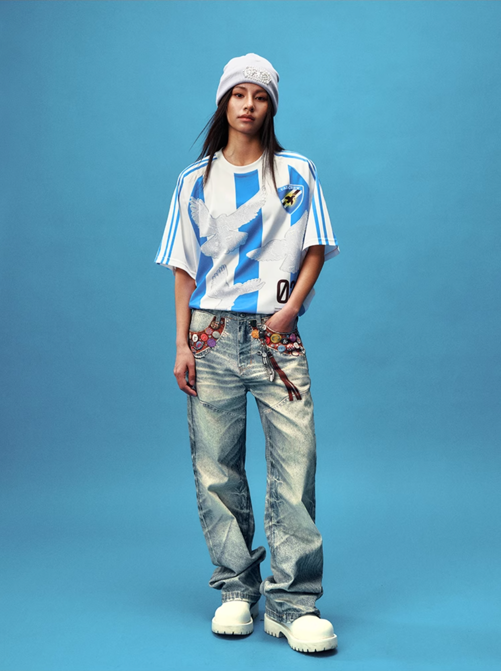 YADcrew Lace Peace Dove Striped Soccer Jersey | Face 3 Face