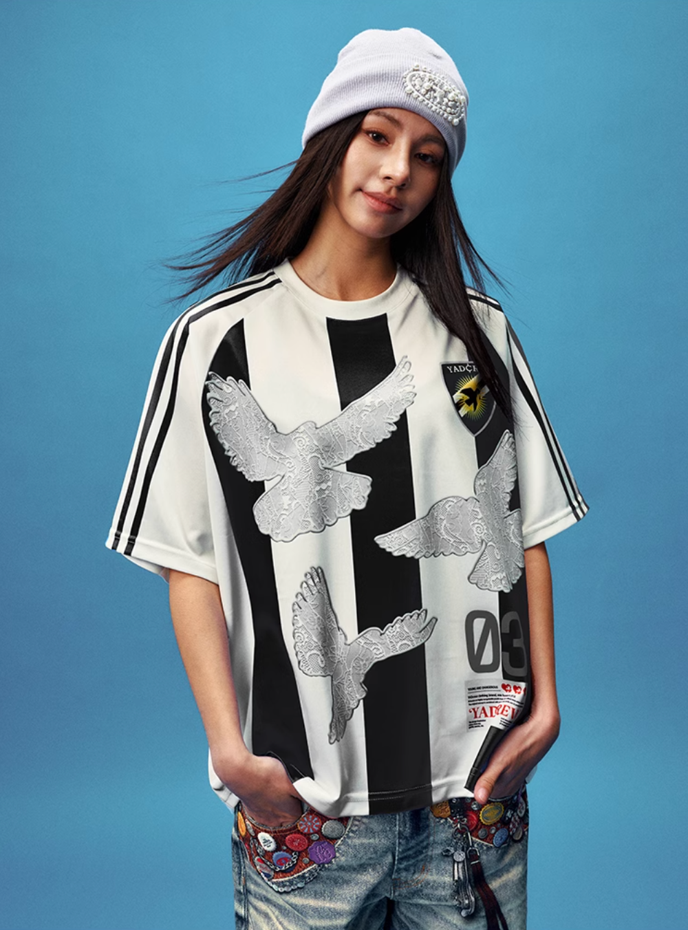 YADcrew Lace Peace Dove Striped Soccer Jersey | Face 3 Face