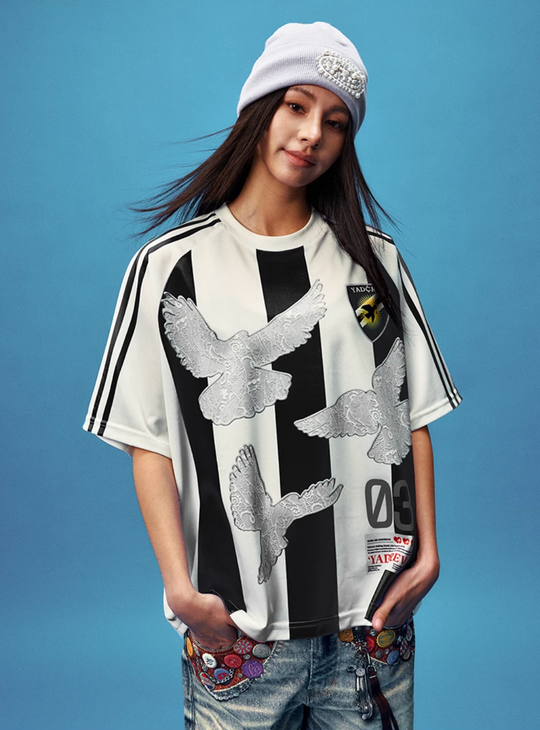 YADcrew Lace Peace Dove Striped Soccer Jersey | Face 3 Face