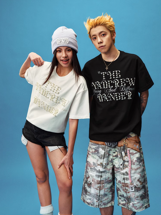 YADcrew Pearl Typography Logo Embroidered Tee | Face 3 Face