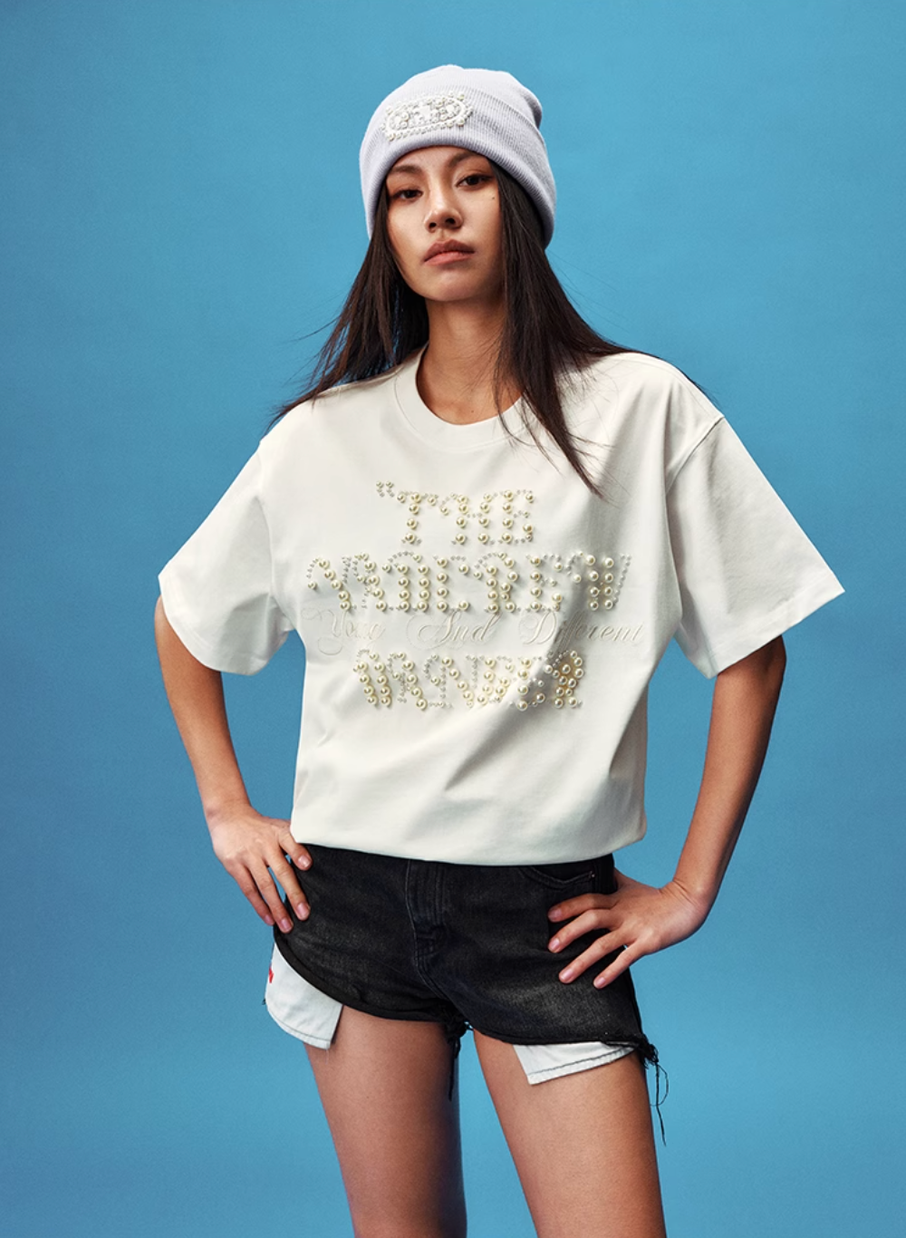 YADcrew Pearl Typography Logo Embroidered Tee | Face 3 Face