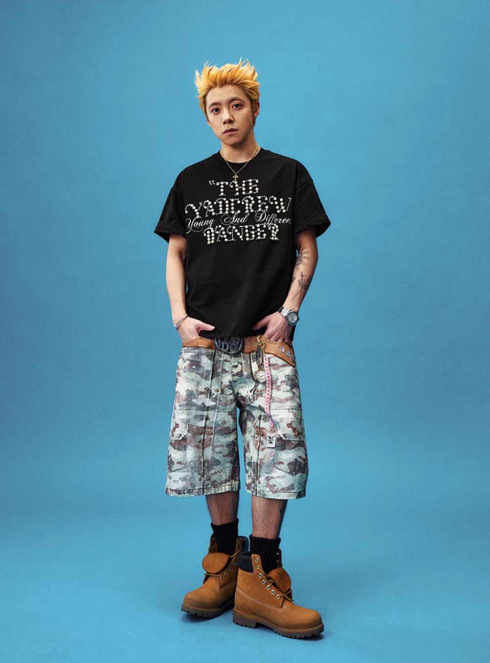 YADcrew Pearl Typography Logo Embroidered Tee | Face 3 Face