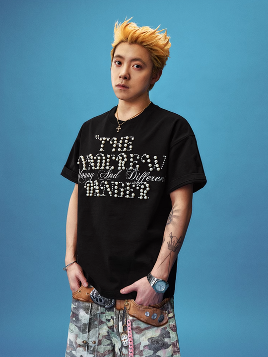 YADcrew Pearl Typography Logo Embroidered Tee | Face 3 Face