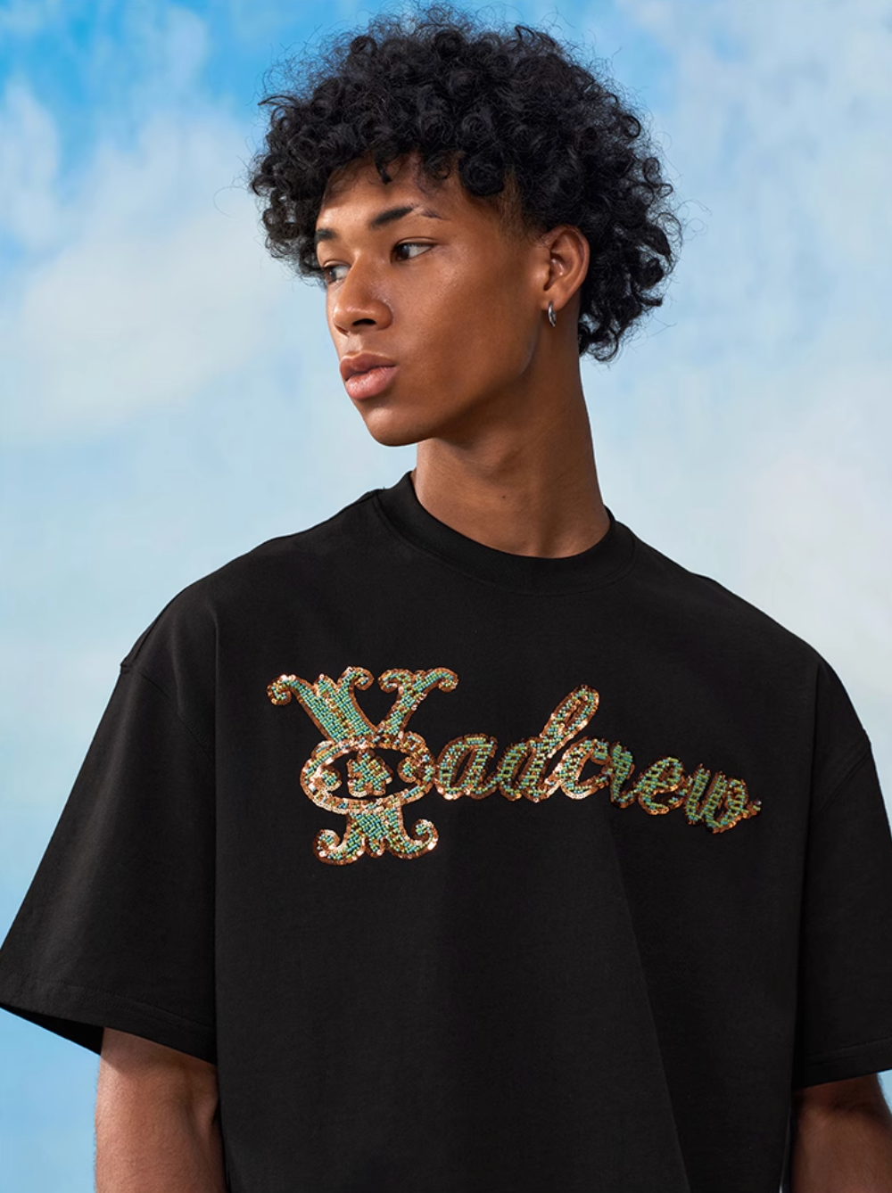 YADcrew Sequin and Bead Logo Embroidery Tee | Face 3 Face