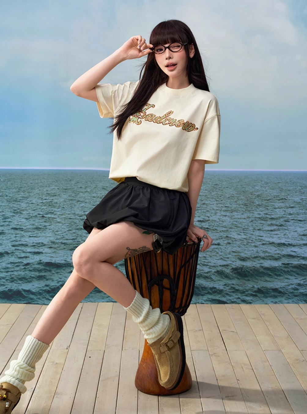 YADcrew Sequin and Bead Logo Embroidery Tee | Face 3 Face