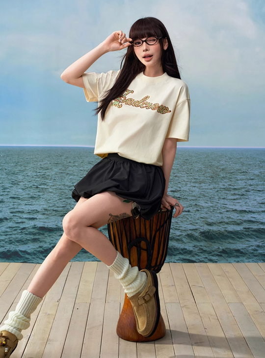 YADcrew Sequin and Bead Logo Embroidery Tee | Face 3 Face