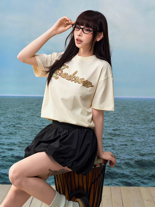 YADcrew Sequin and Bead Logo Embroidery Tee | Face 3 Face