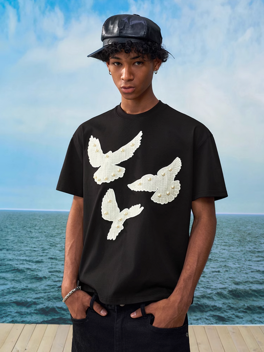 YADcrew Peace Dove Embroidered Patch Pearl Tee | Face 3 Face