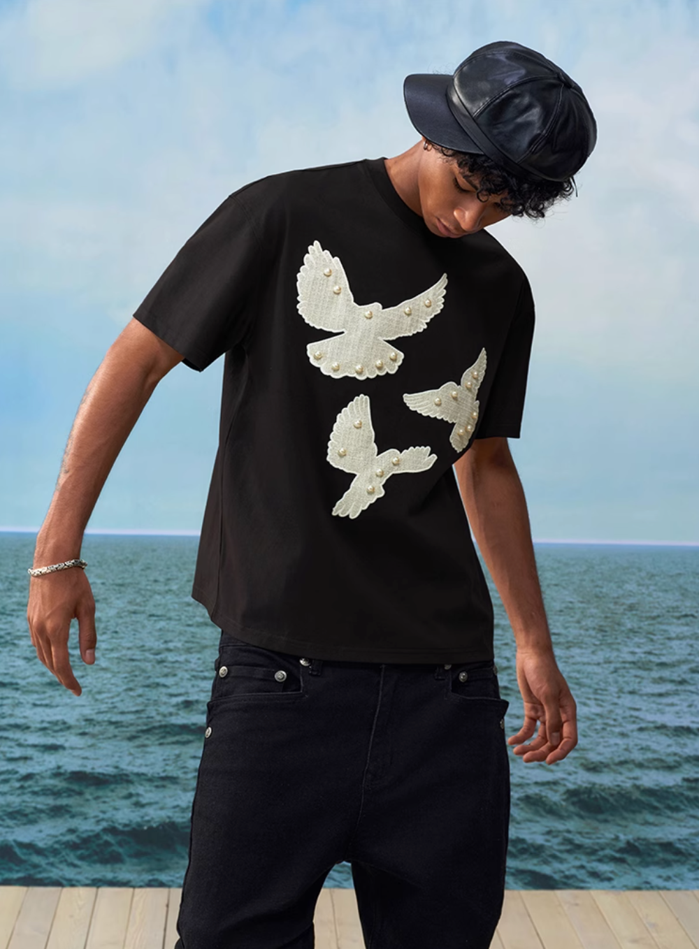 YADcrew Peace Dove Embroidered Patch Pearl Tee | Face 3 Face