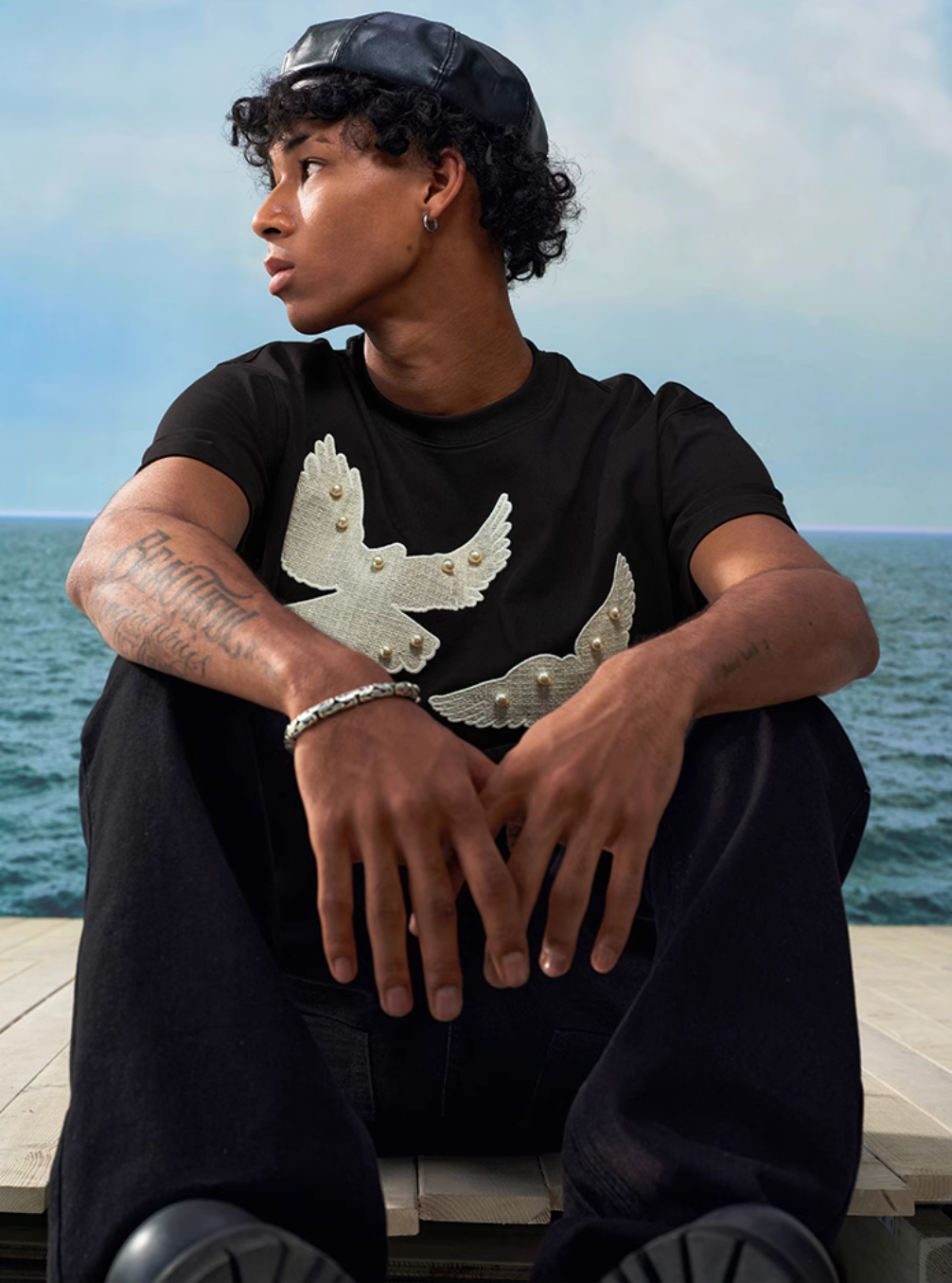 YADcrew Peace Dove Embroidered Patch Pearl Tee | Face 3 Face