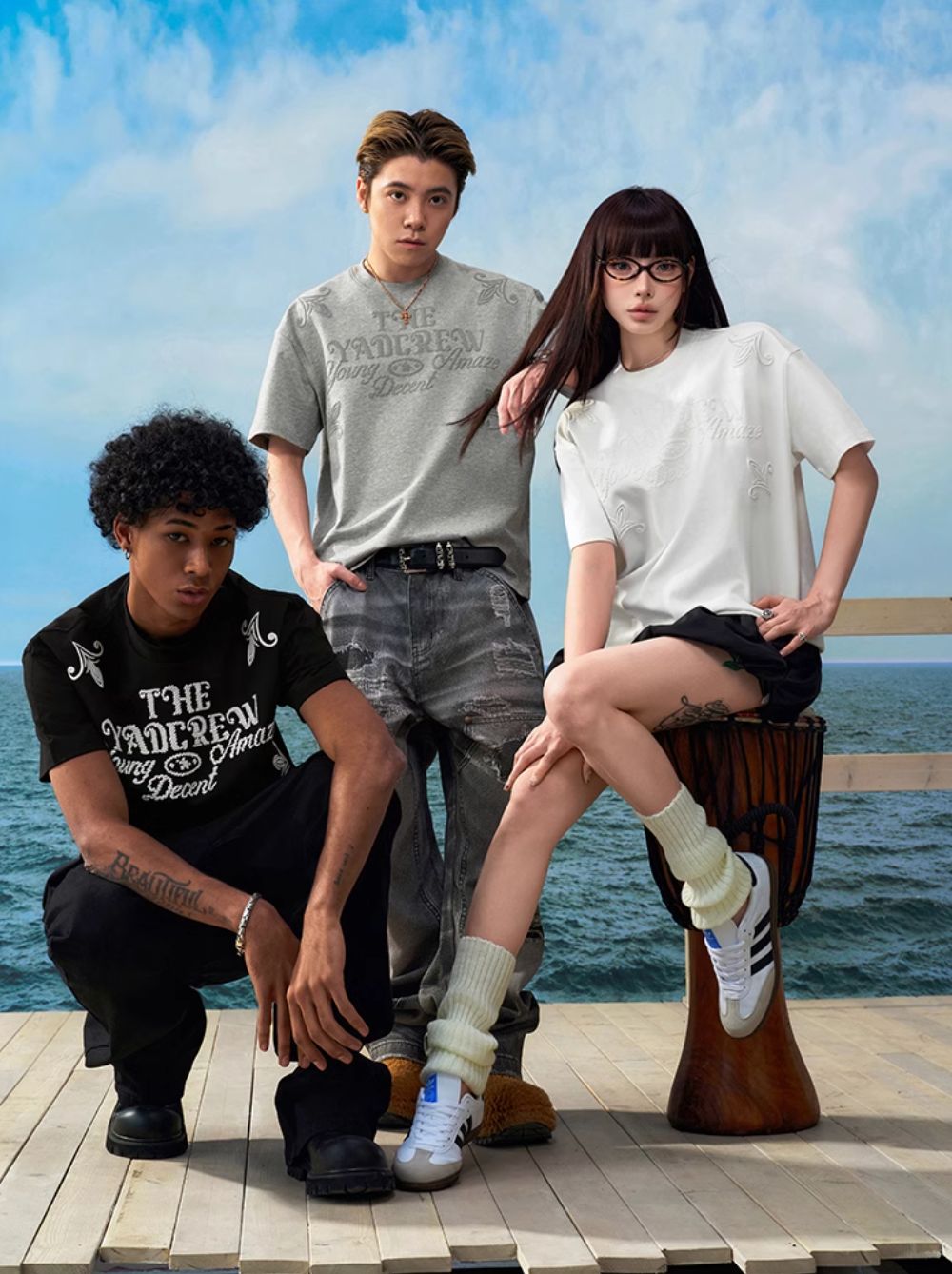 YADcrew Slogan Rope Knot Foam Print Embroidered Tee | Face 3 Face