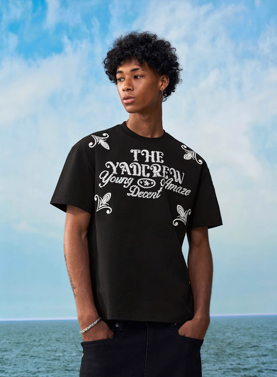 YADcrew Slogan Rope Knot Foam Print Embroidered Tee | Face 3 Face