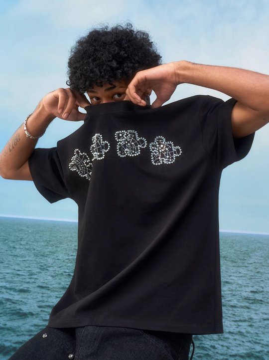 YADcrew Rhinestone Pearl Puzzle Logo Tee | Face 3 Face