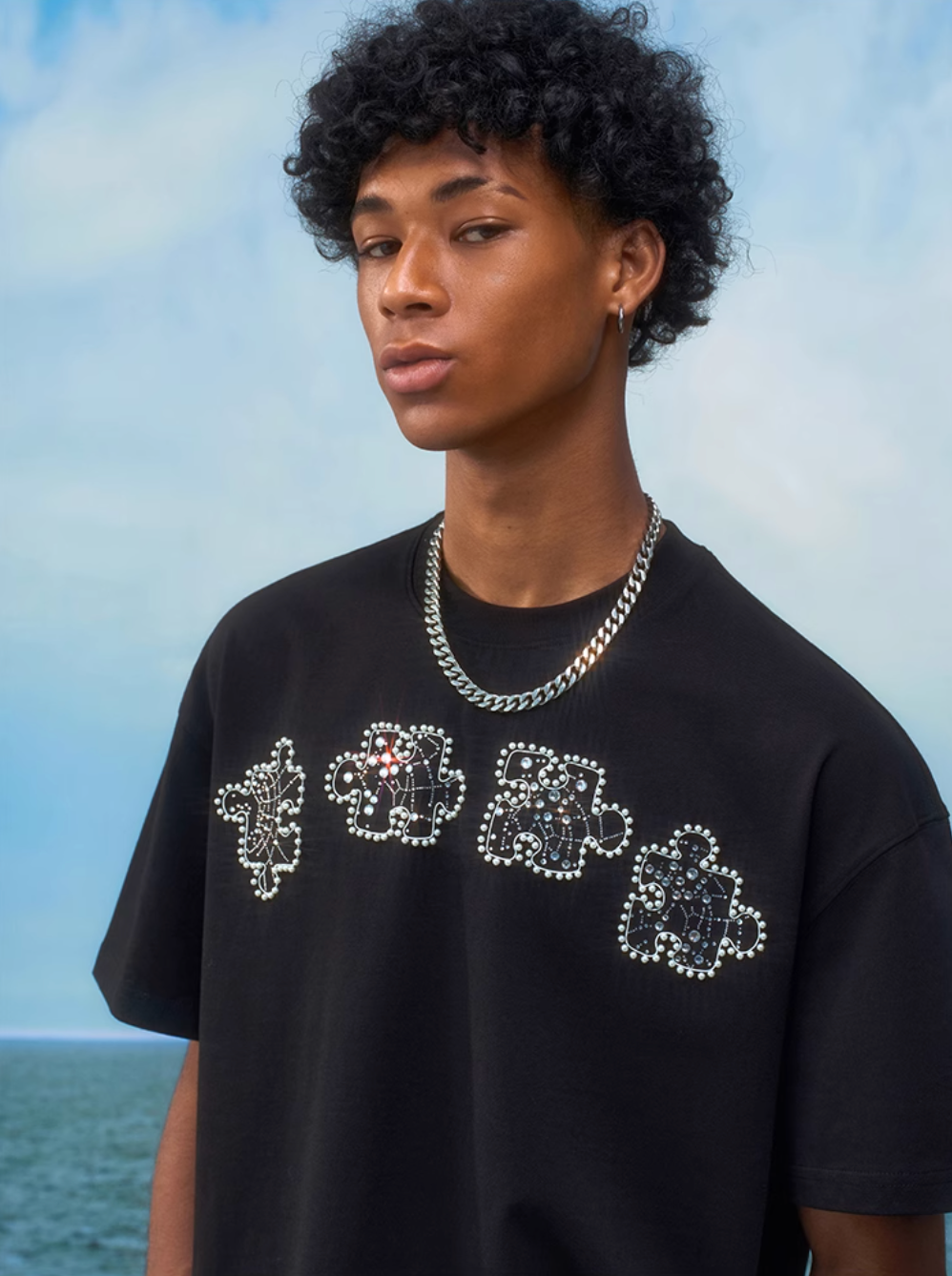 YADcrew Rhinestone Pearl Puzzle Logo Tee | Face 3 Face