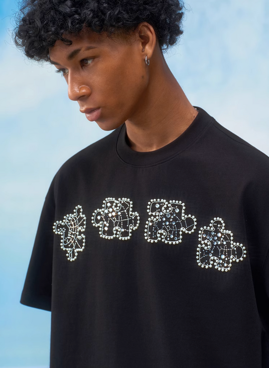 YADcrew Rhinestone Pearl Puzzle Logo Tee | Face 3 Face