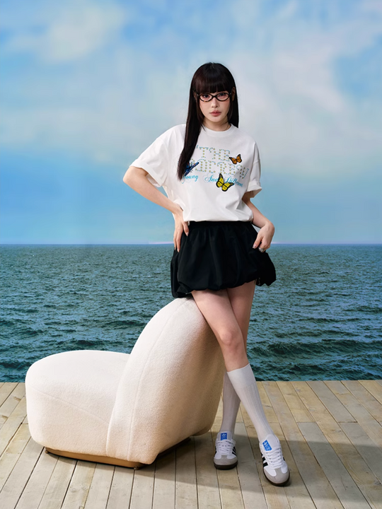 YADcrew Butterfly Embroidery Star Foam Print Tee | Face 3 Face