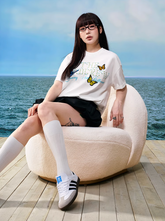 YADcrew Butterfly Embroidery Star Foam Print Tee | Face 3 Face