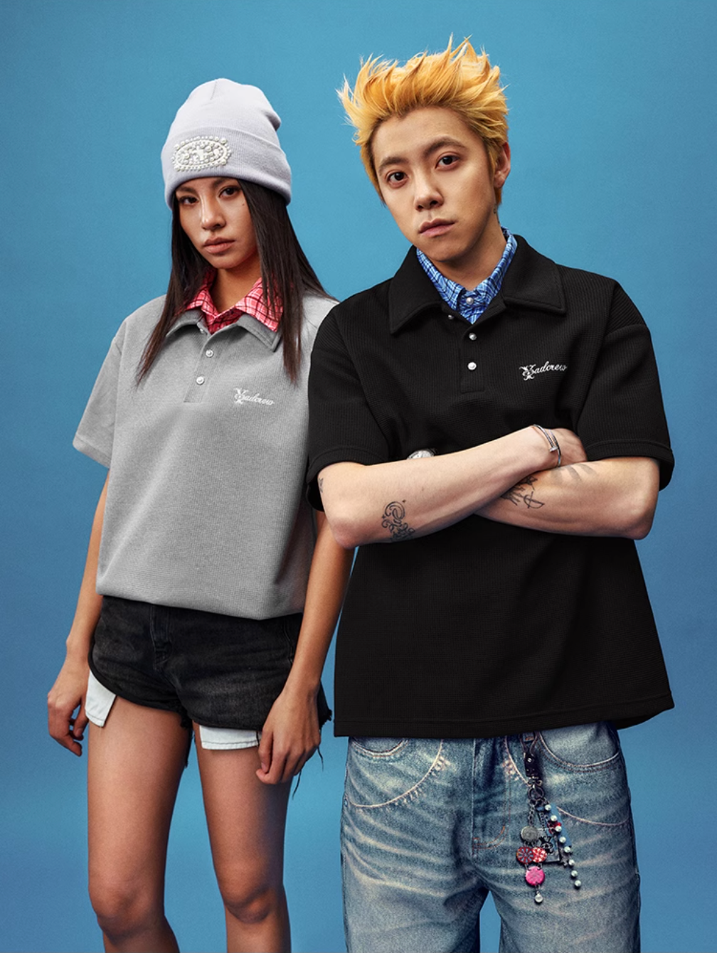 YADcrew Double Collar Layered Twisted Plaid Polo | Face 3 Face