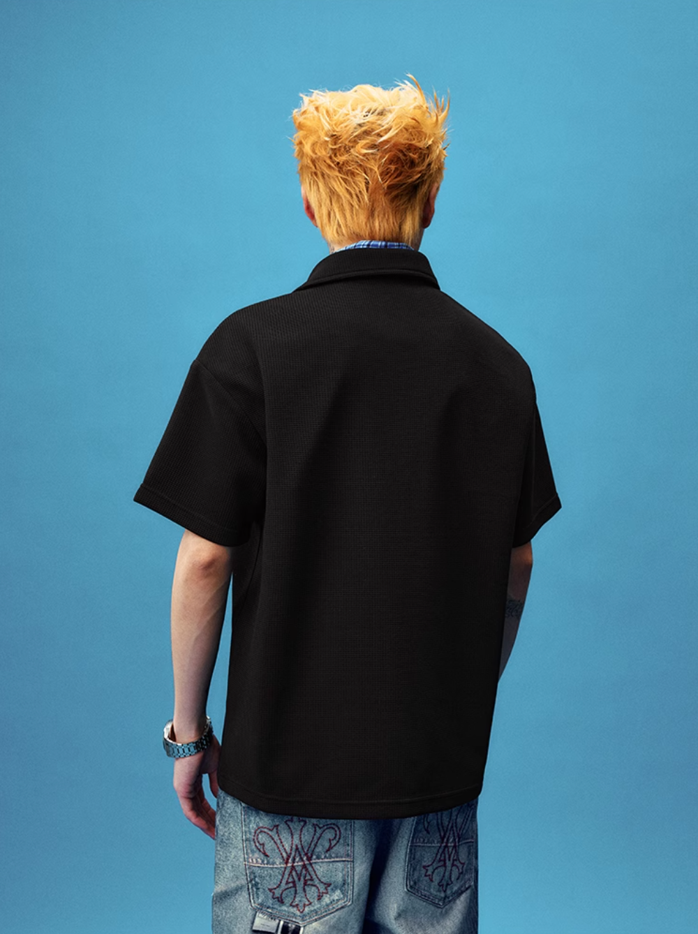 YADcrew Double Collar Layered Twisted Plaid Polo | Face 3 Face