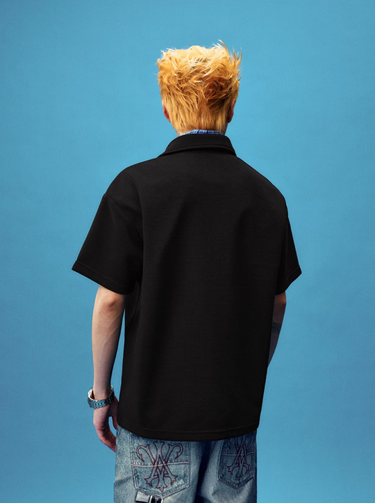 YADcrew Double Collar Layered Twisted Plaid Polo | Face 3 Face