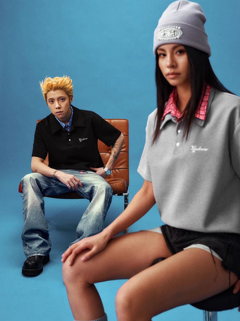 YADcrew Double Collar Layered Twisted Plaid Polo | Face 3 Face