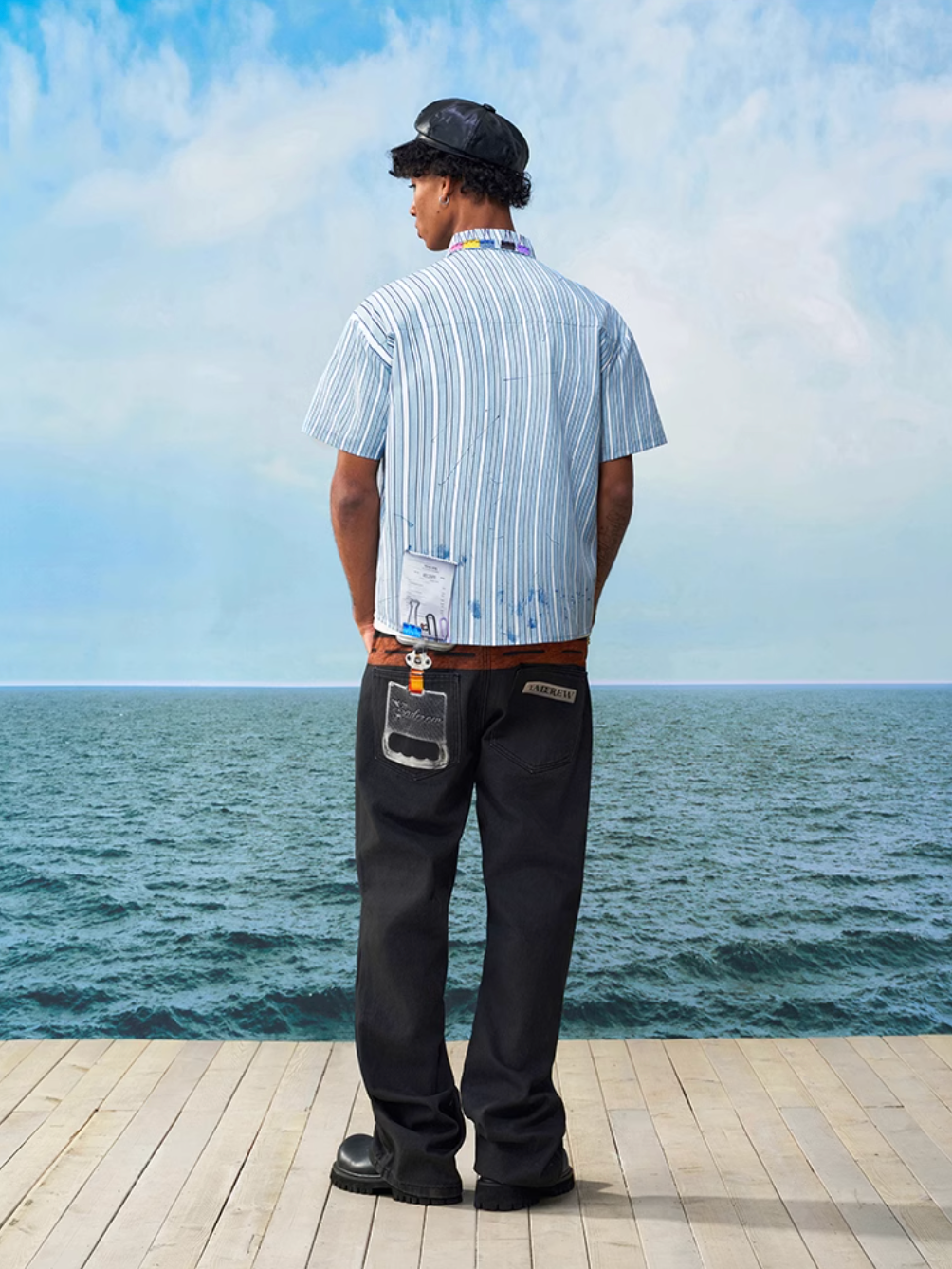 YADcrew Wavy Stripe Tie-Print Short Sleeve Shirt | Face 3 Face