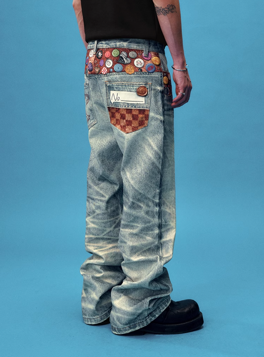 YADcrew Bottle Cap Badge Print Jeans | Face 3 Face